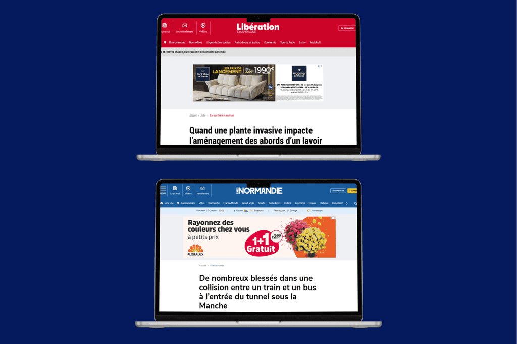 Exemples de native advertising diffusés sur différents sites de presse régionale