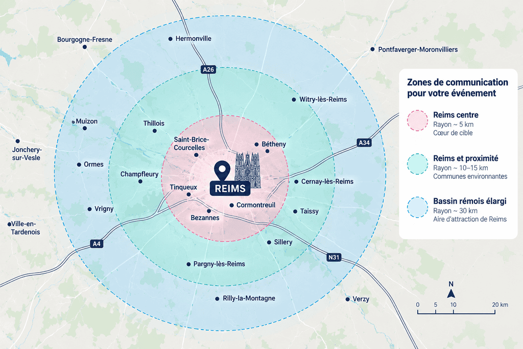 Zone géographique pour promouvoir un événement à Reims